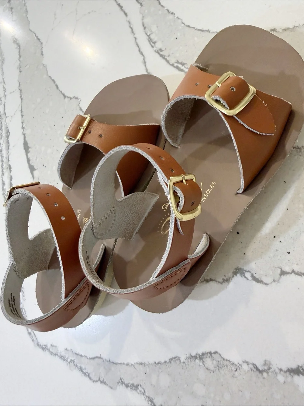 Kids Tan Leather Buckle Sandals with Adjustable Ankle Strap